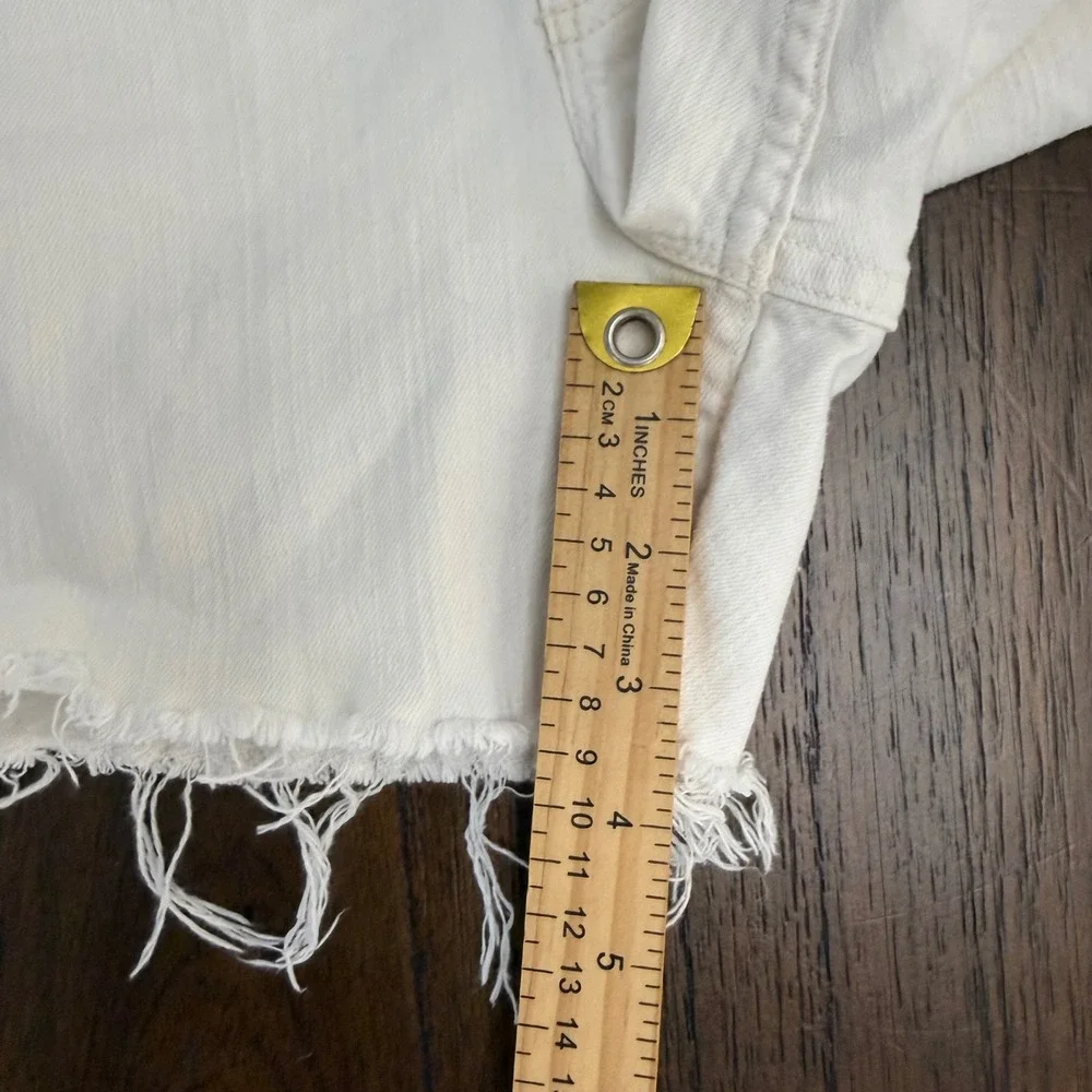Mother The Sinner Short Fray Whipping The Cream Pink Racer White Denim Shorts 31